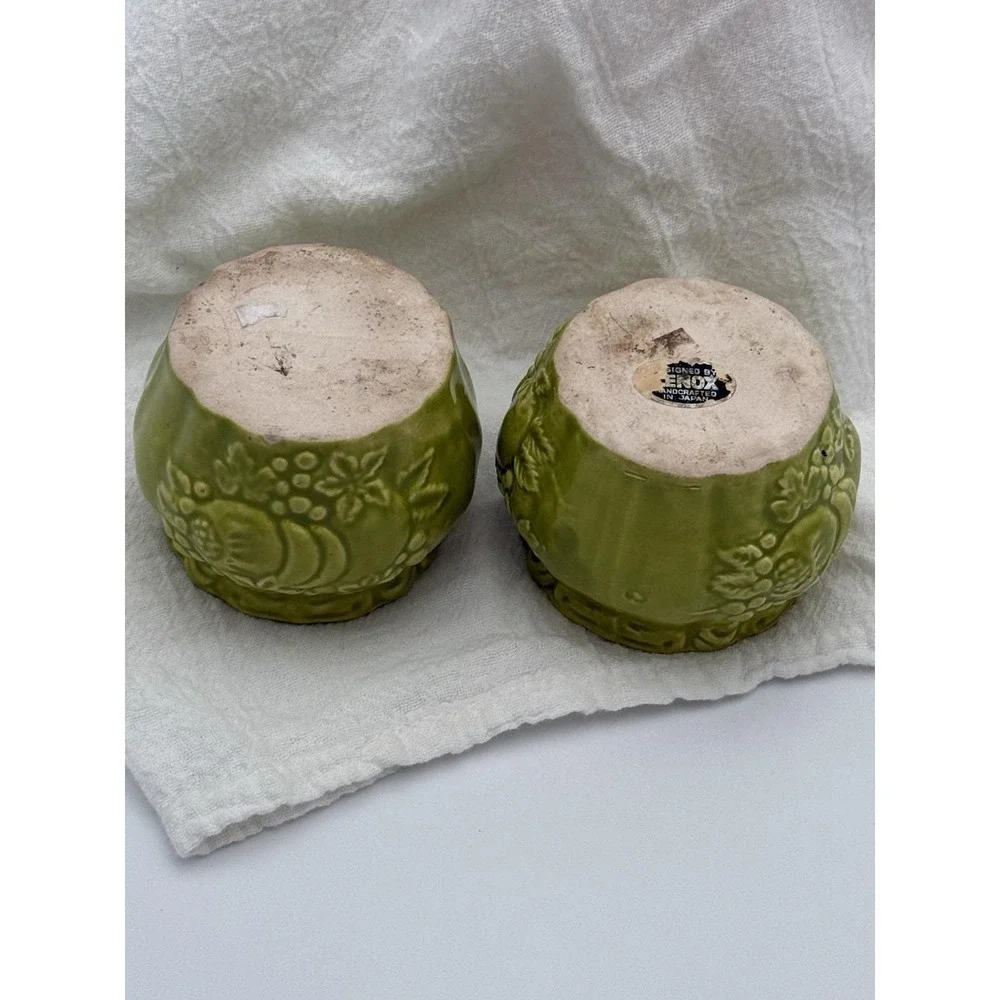 Set of 2 VTG Lenox Avocado Green Trinket Jar Handcrafted in Japan Fruit‎ Design